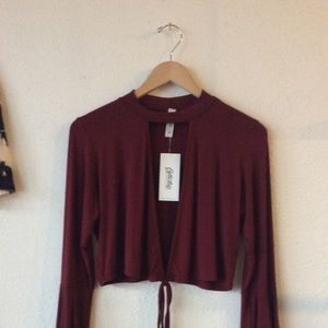 Women’s Jolie Burgundy Neck Bell Sleeve Crop Top